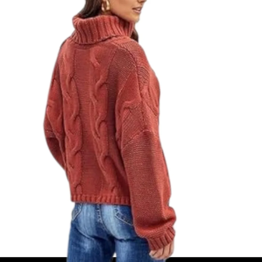 NWT Cable Knit Sweater With Loose Turtleneck In Muted Red ColorSize XXL - Picture 4 of 8
